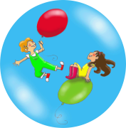 Déssin : Atmo et son amie flotte dans l'air grace à des ballons