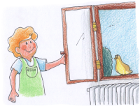 Atmo ouvre une fenêtre pour aérer une pièce chauffée par un radiateur